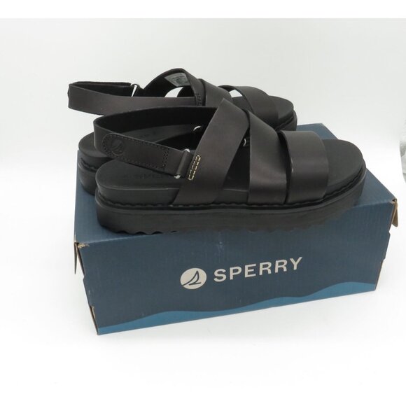 Sperry Womens Black Strappy Platform Sandals Adjustable Ankle Strap 6 NEW - Picture 1 of 8